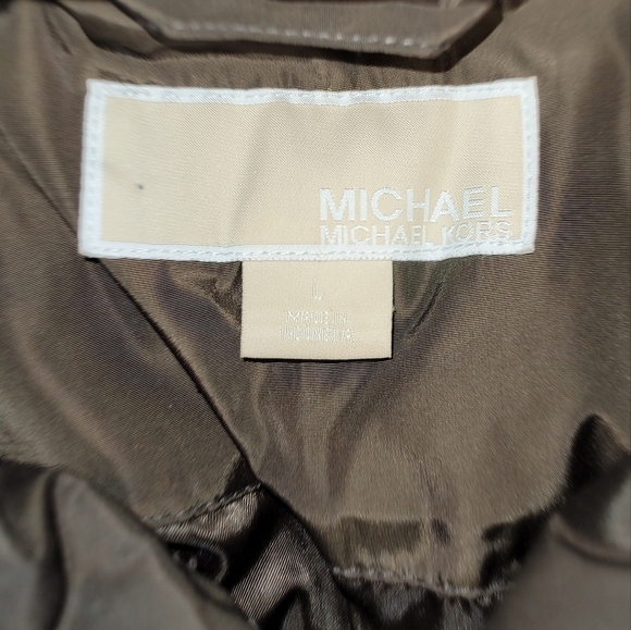 Michael Kors Coat Jacket Puffer Hood Hood Detachable Chocolate Brown Gold Size L - Picture 14 of 16